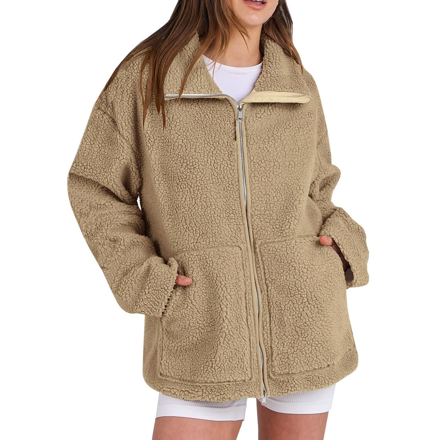 Adamina - Flauschiger Wollmantel mit hohem Kragen für Damen
