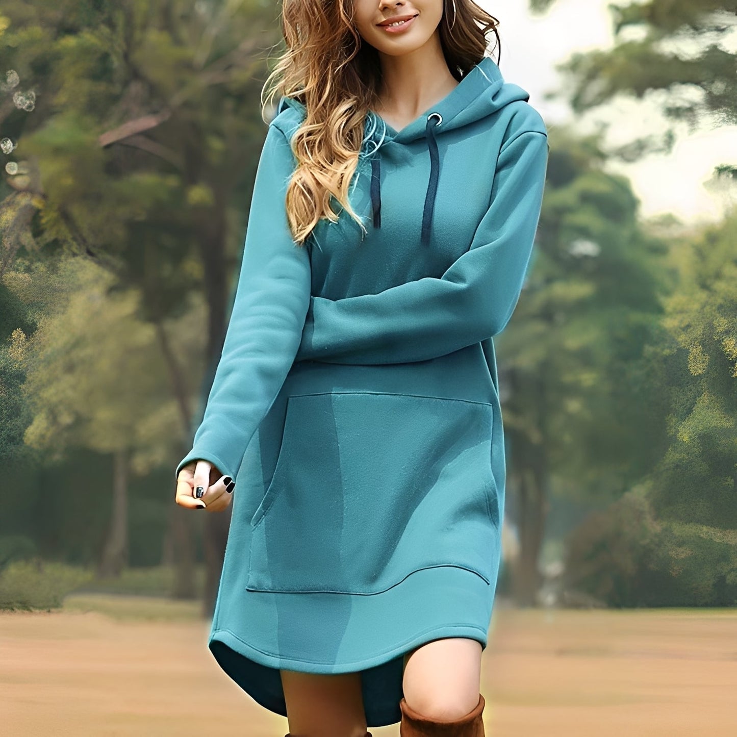 Glenna - Langes, lockeres Damenkapuzenkleid