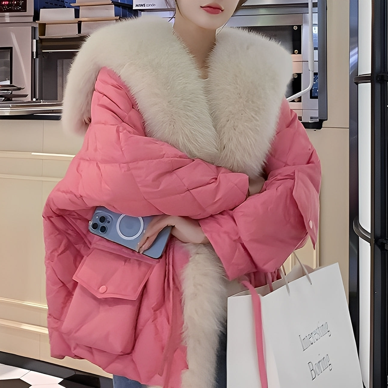 Marjorie - Trendige Damen-Daunenjacke mit Fellkragen