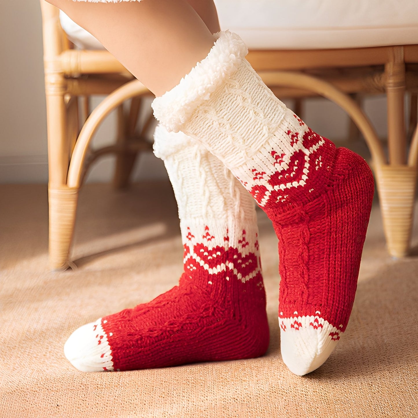 Danika - Trendige gestrickte Kuschelsocken mit Herzmuster für Damen