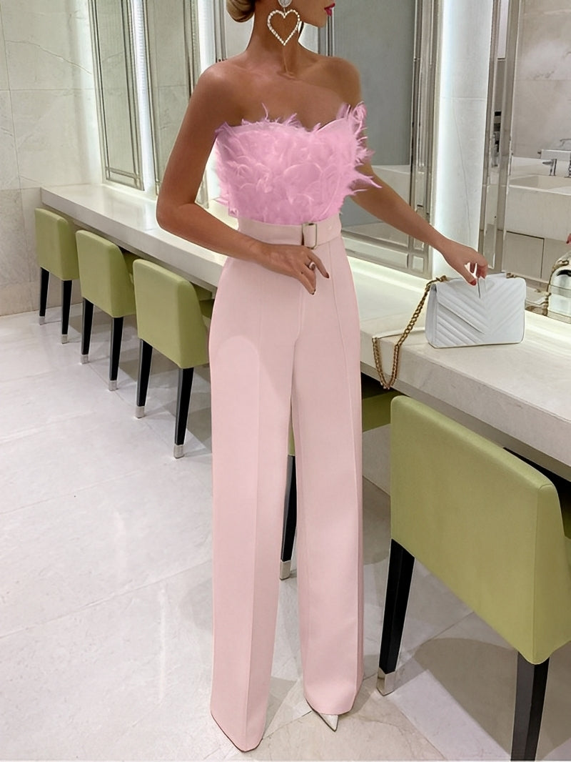 Rachelle - Schicker Damen-Overall mit Federn am Oberteil