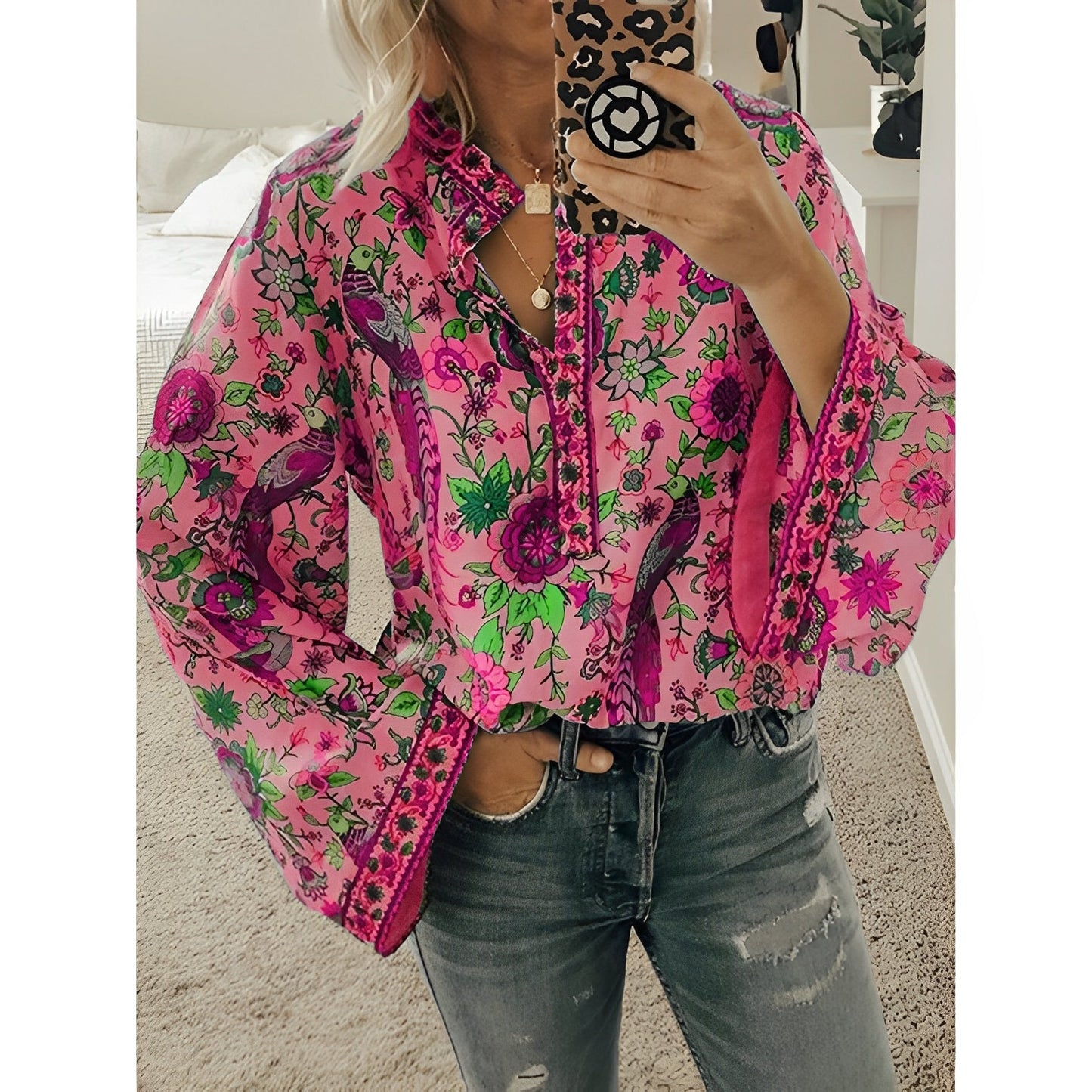 Calla - Boho-Bluse mit Blumenmuster für Damen