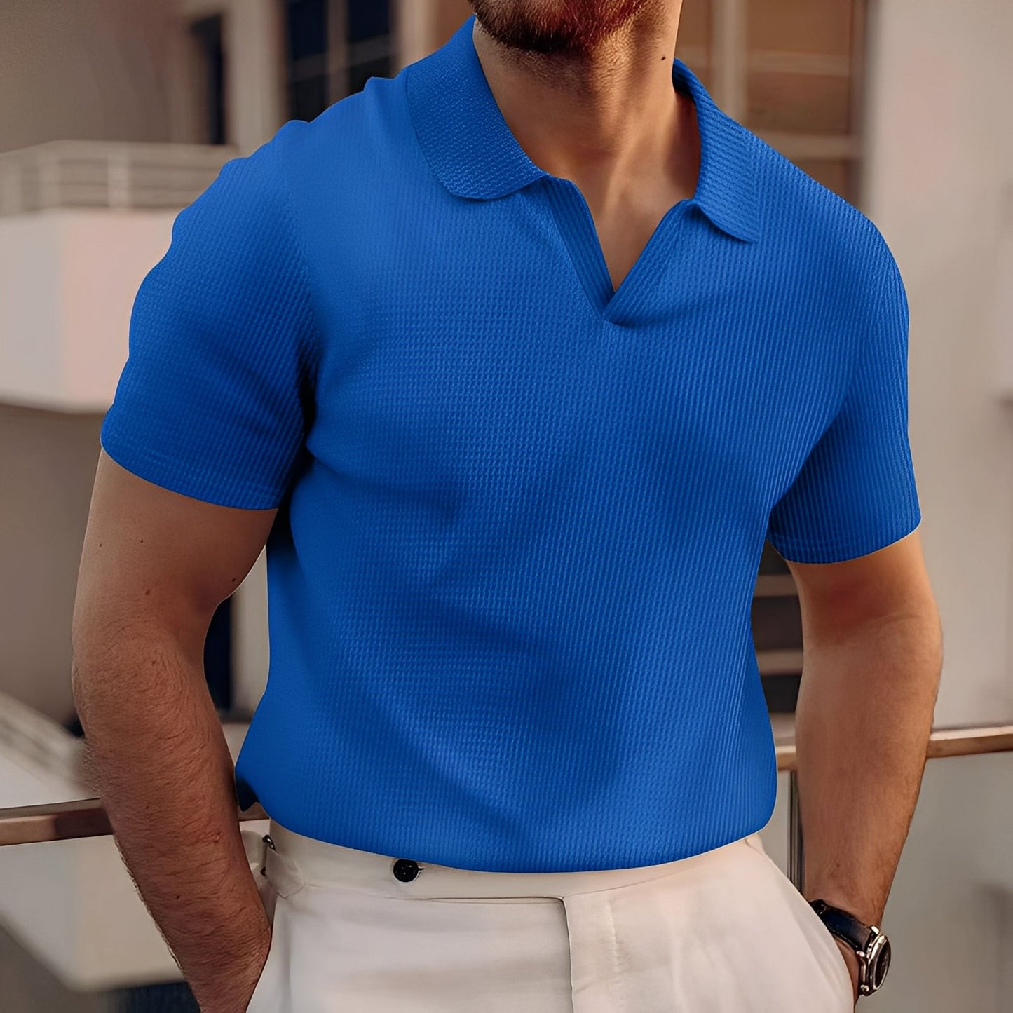 Harley - Einfaches Herren-Poloshirt mit kurzen Ärmeln und Wabenstruktur