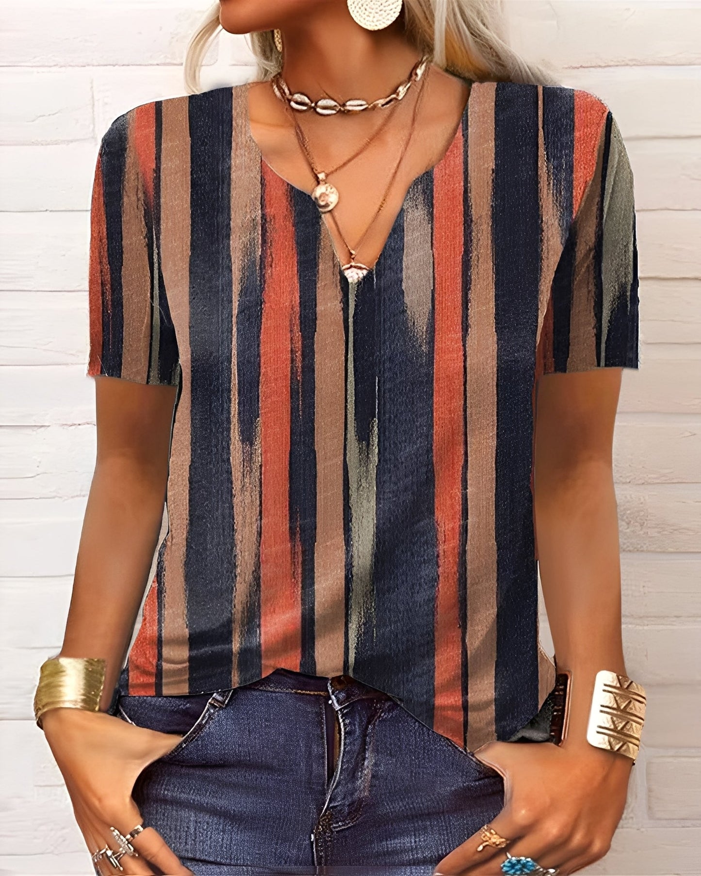 Denise - Damen Boho-Bluse mit V-Ausschnitt und Knöpfen