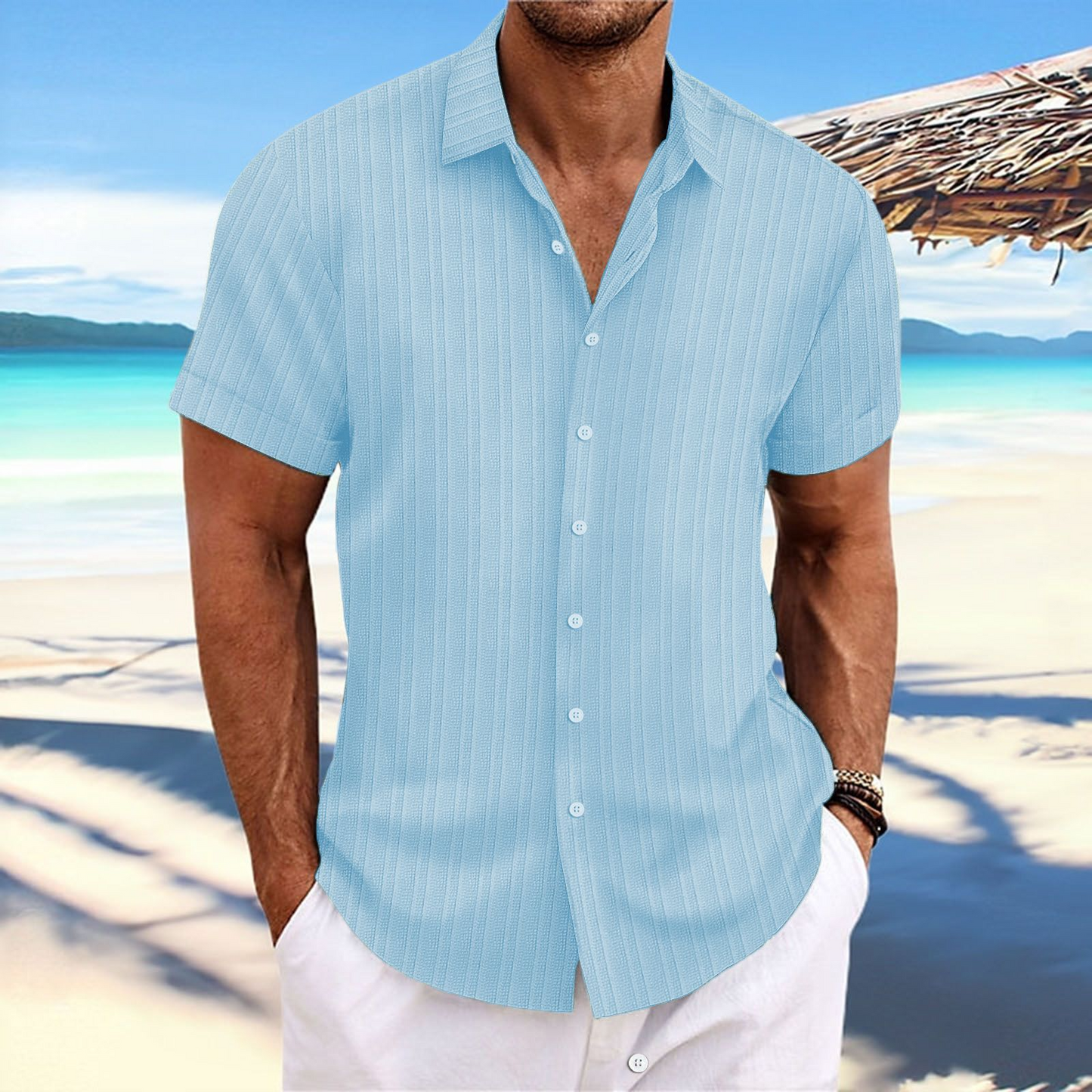 Deryck - Herren Leinen-Sommerhemd mit Streifen