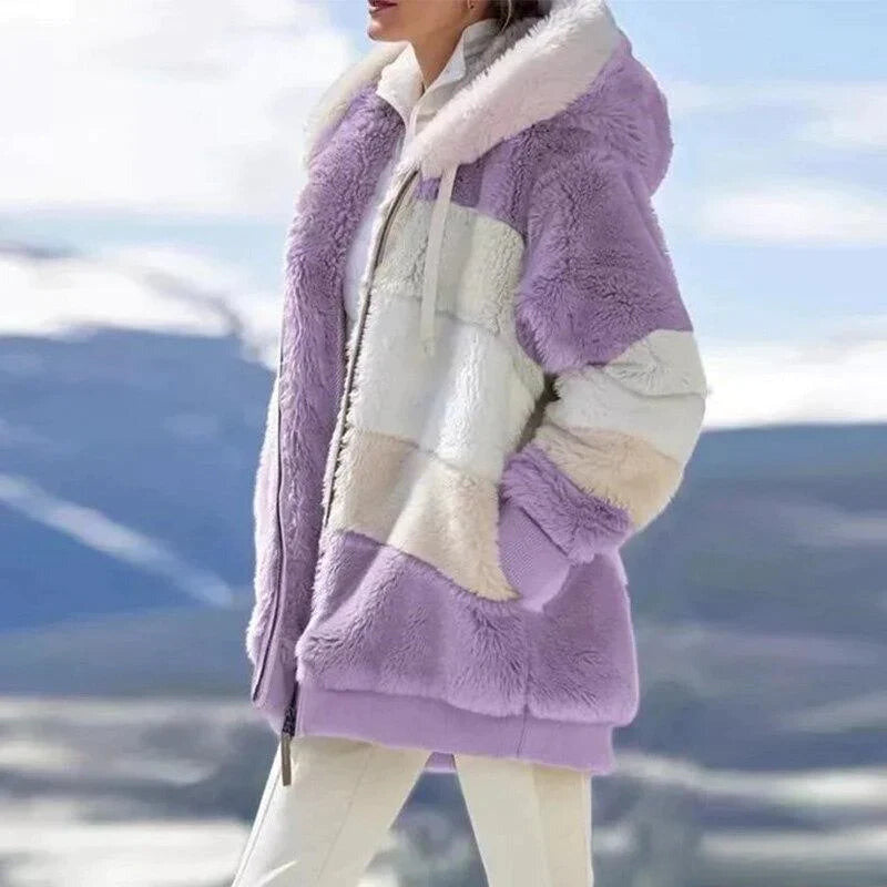 Alice – Flauschige Tweed-Kapuzenjacke mit Wollfutter