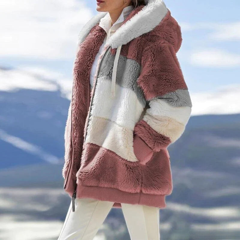 Alice – Flauschige Tweed-Kapuzenjacke mit Wollfutter