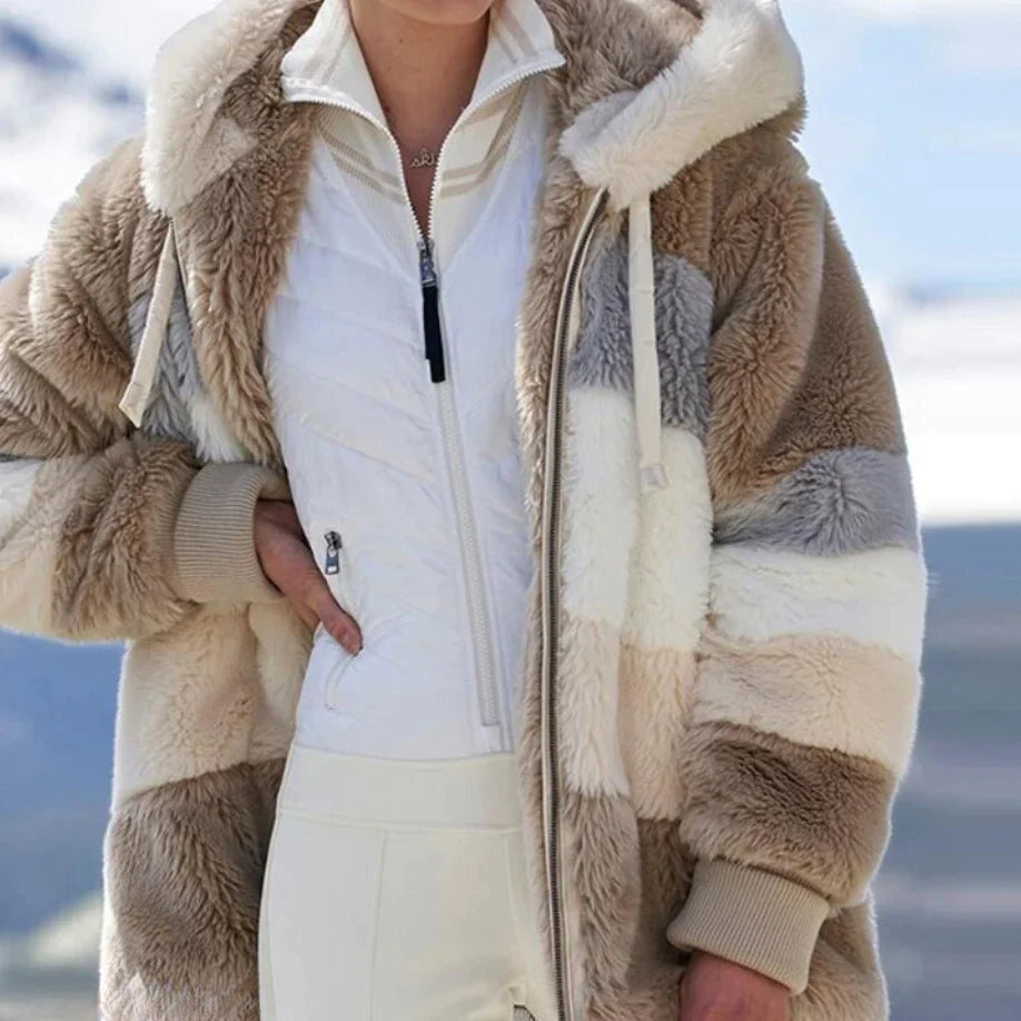 Alice – Flauschige Tweed-Kapuzenjacke mit Wollfutter