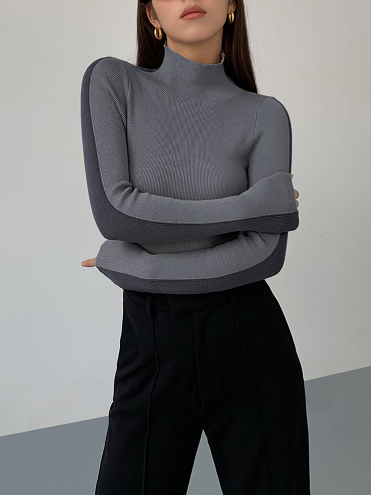 Tabea – Wendedetail Stricktop in zwei Farbtönen