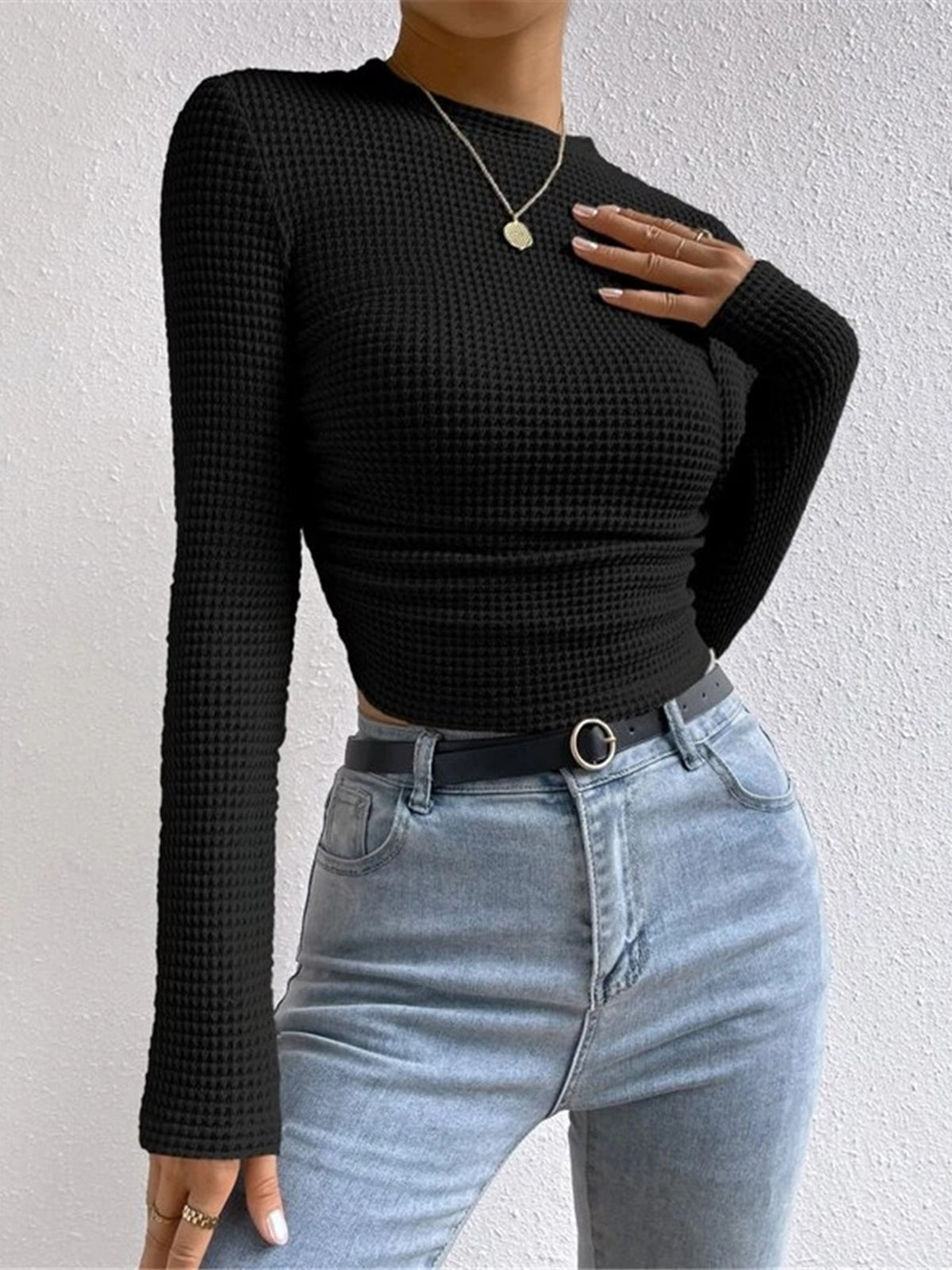 Tessa – Slim-Pullover im Waffelmuster