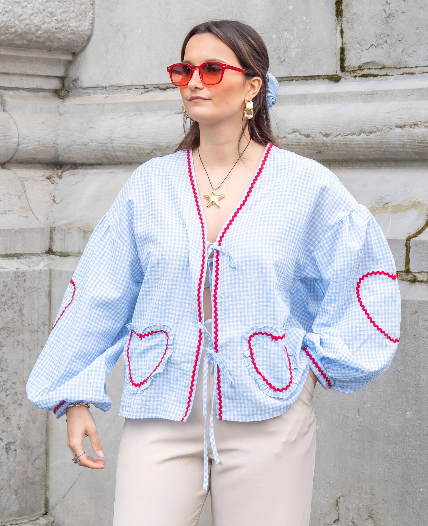 Claudia – Bluse Gingham mit Knoten