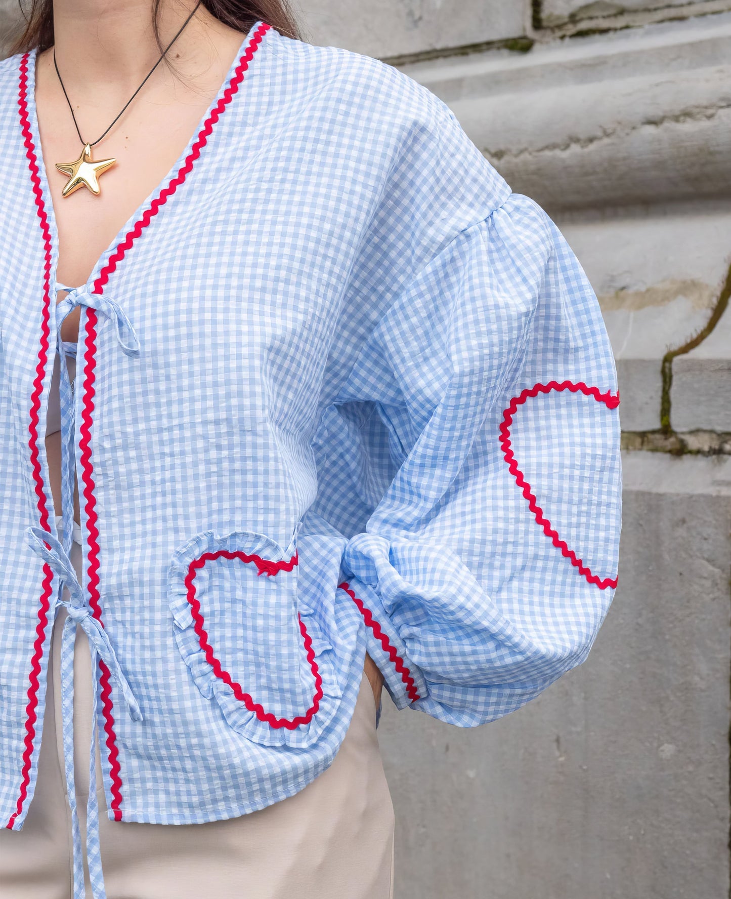 Claudia – Bluse Gingham mit Knoten