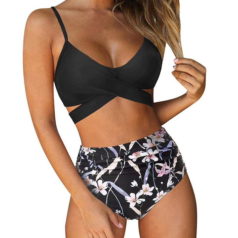 Kelda - Damen-Bikini mit hohem Bund und Blumen