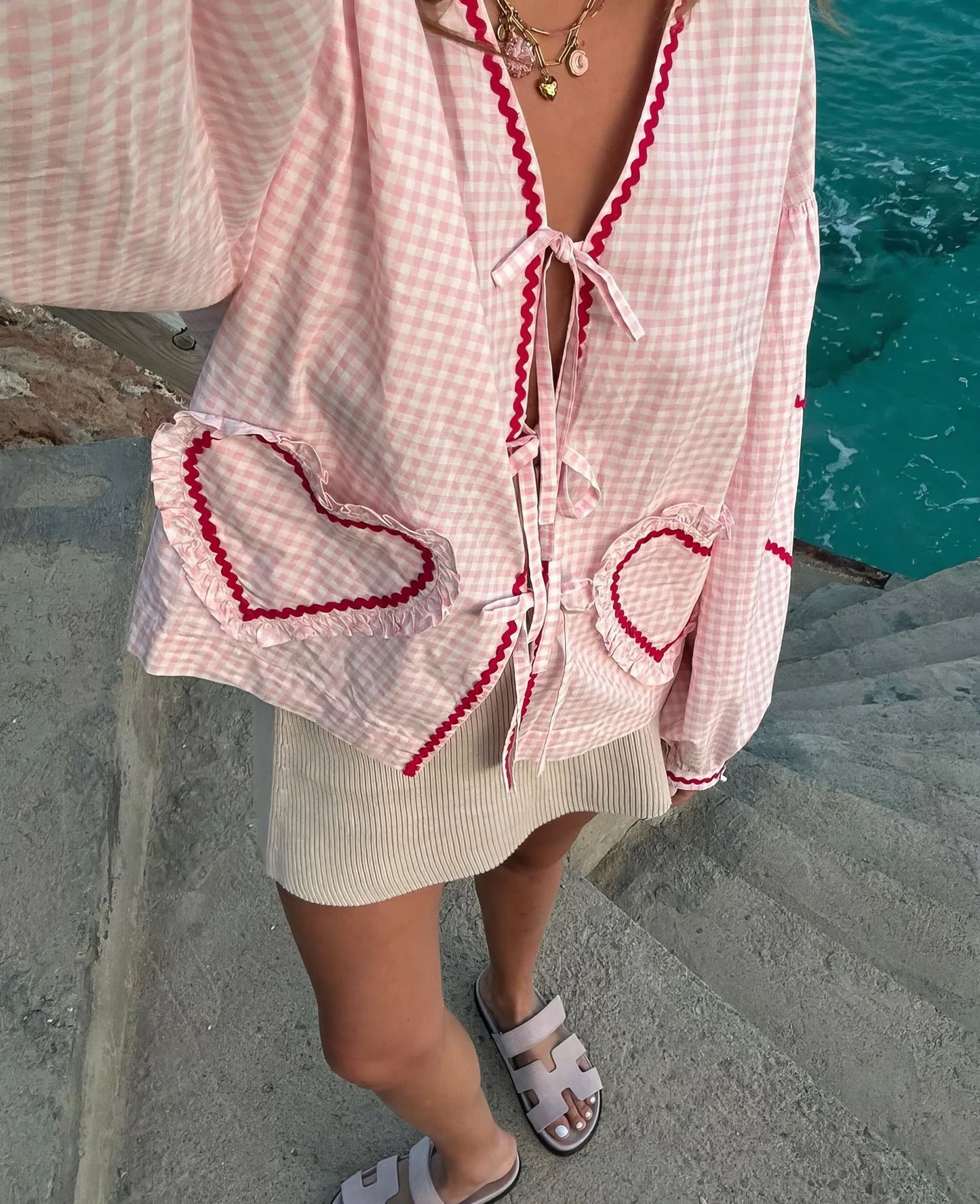 Claudia – Bluse Gingham mit Knoten