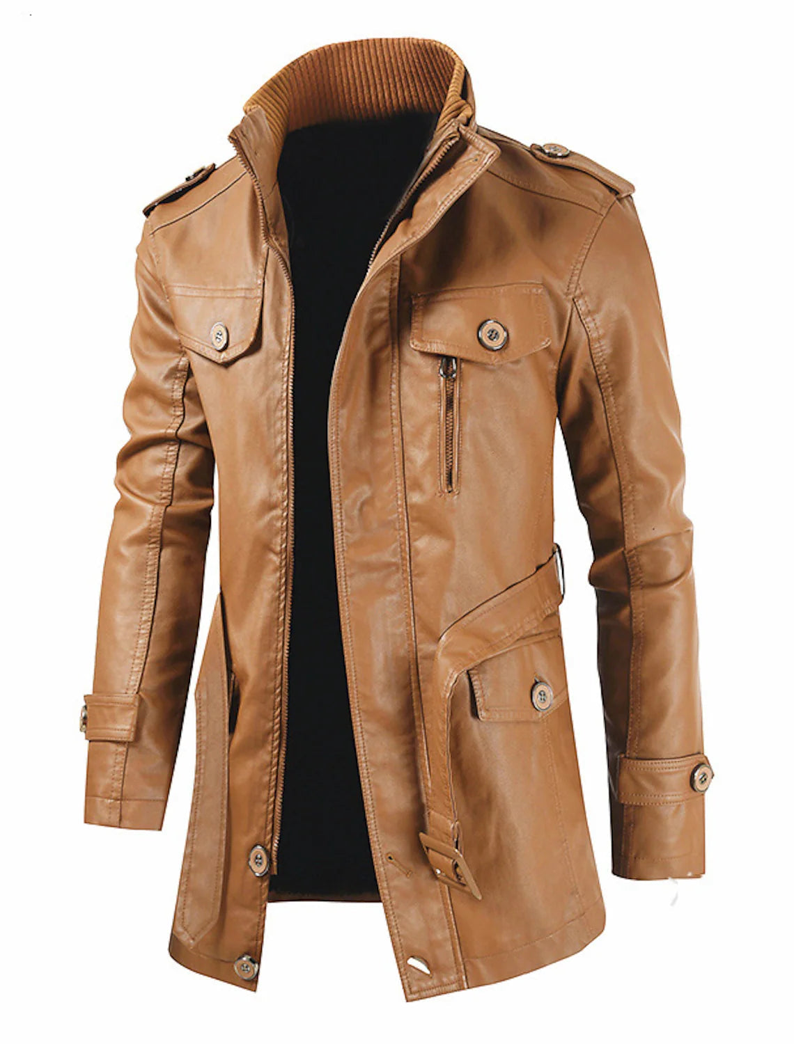 Brook - Stabile Lange Herren-Lederjacke