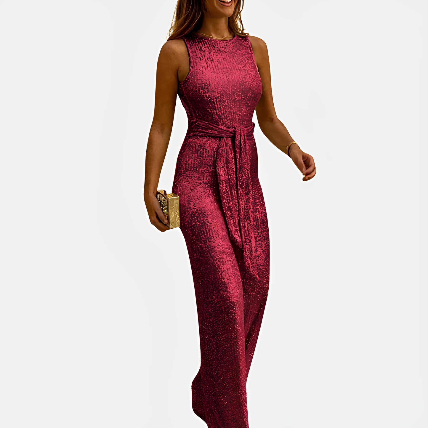 Mirabelle - Glänzender, ärmelloser Damen-Jumpsuit