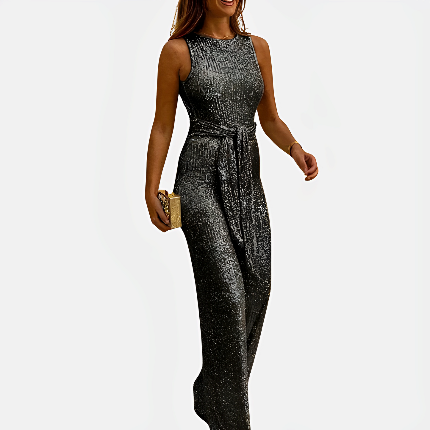 Mirabelle - Glänzender, ärmelloser Damen-Jumpsuit