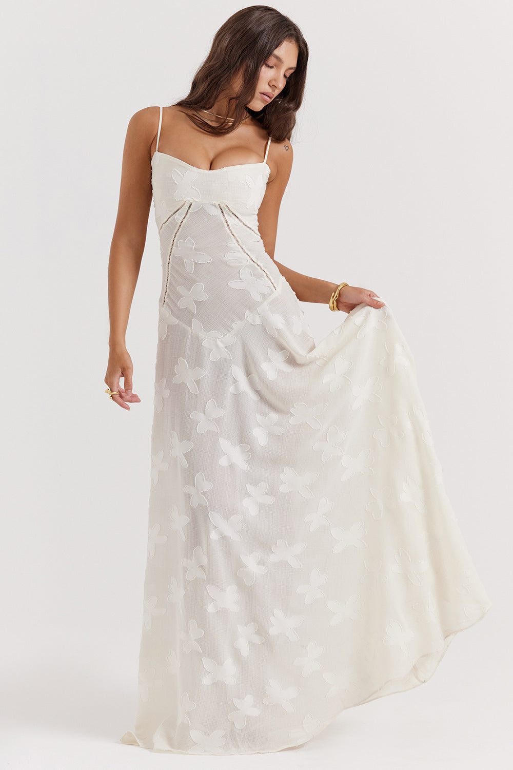 Cecily - Seidenes Maxikleid mit Spaghettiträgern