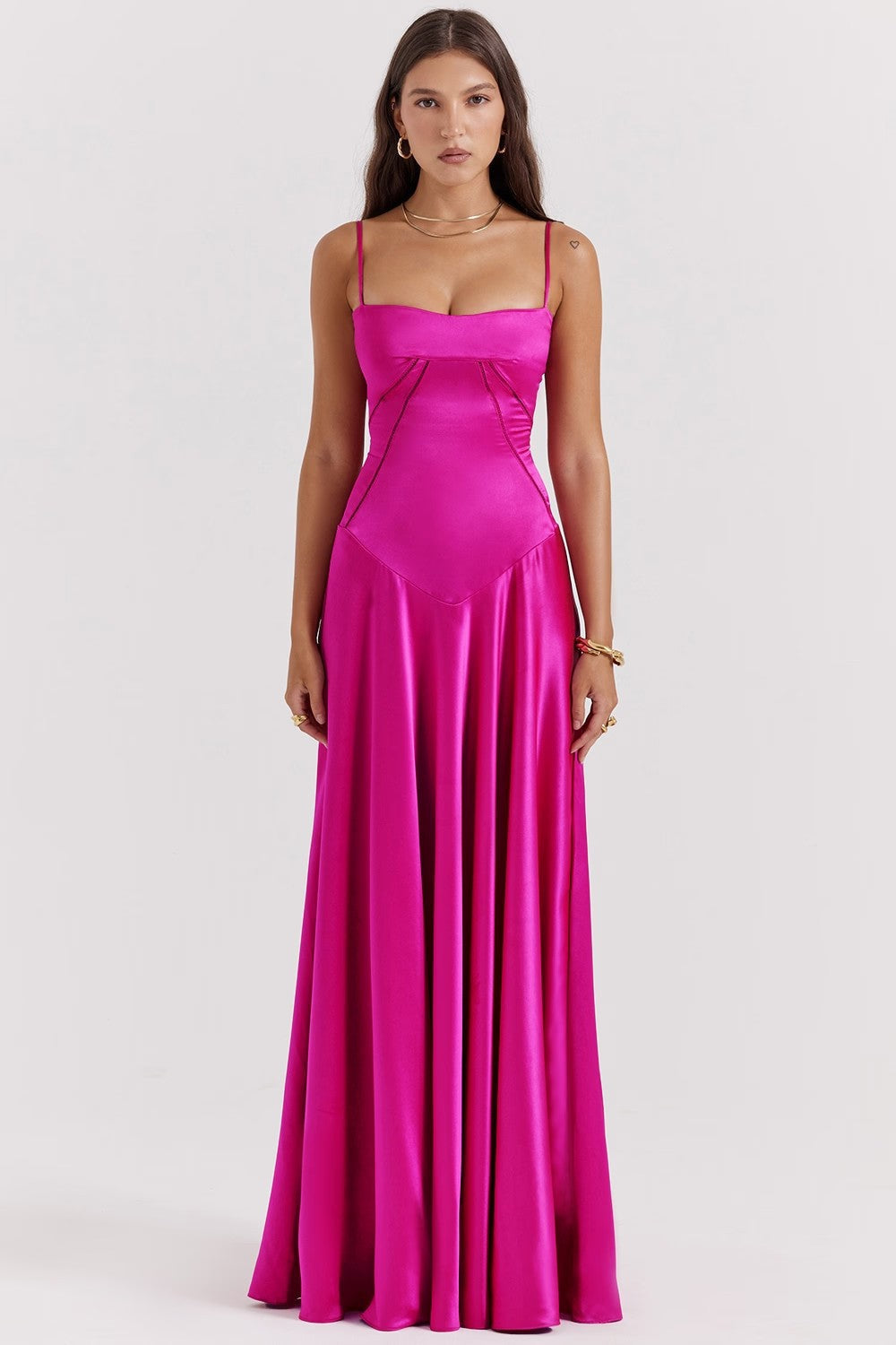 Cecily - Seidenes Maxikleid mit Spaghettiträgern