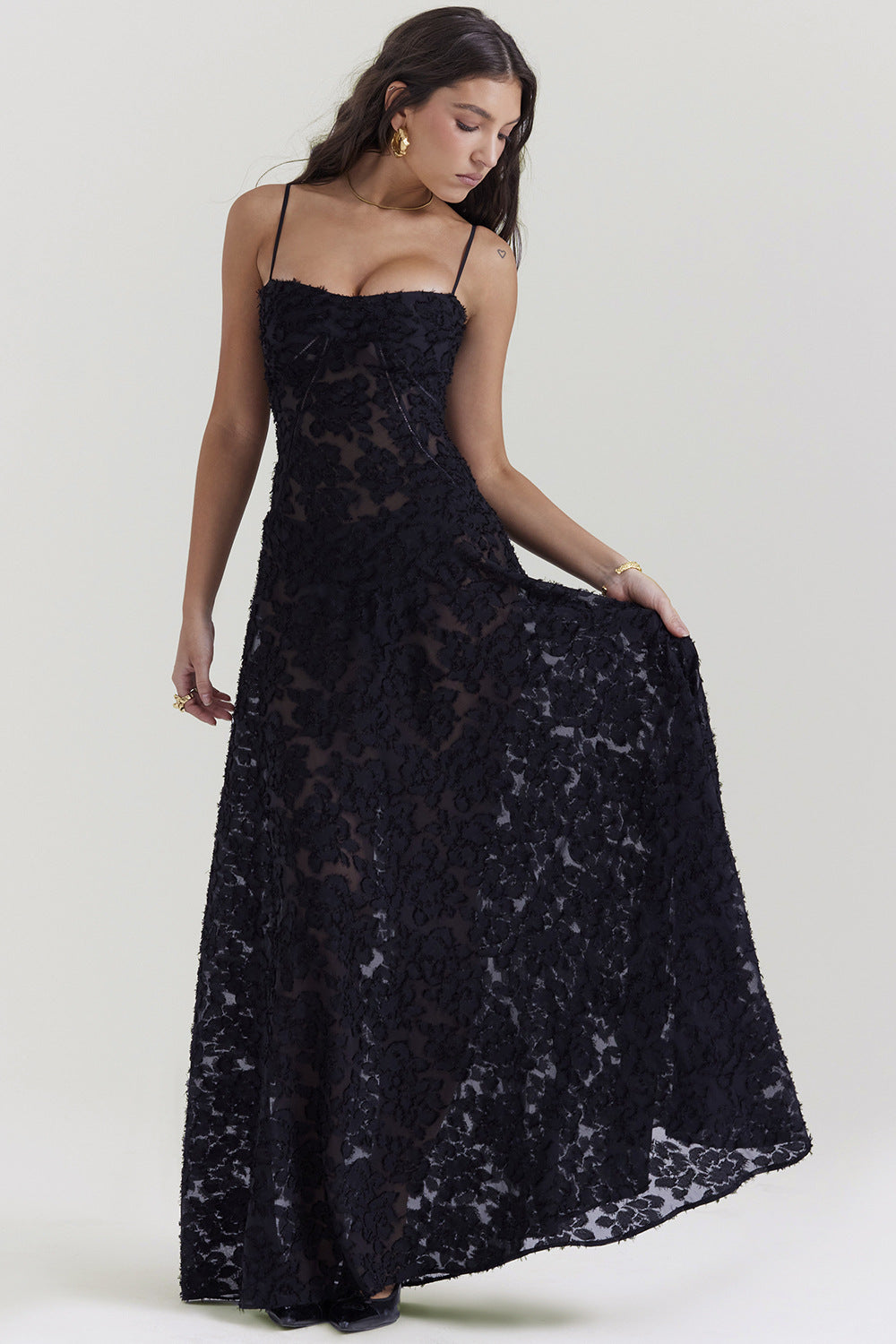 Cecily - Seidenes Maxikleid mit Spaghettiträgern