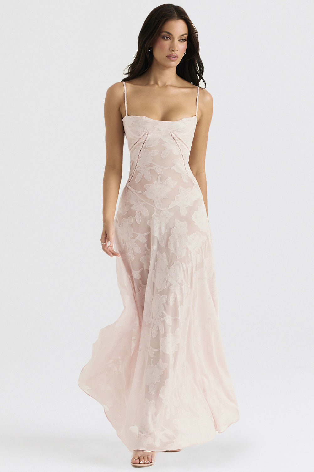 Cecily - Seidenes Maxikleid mit Spaghettiträgern