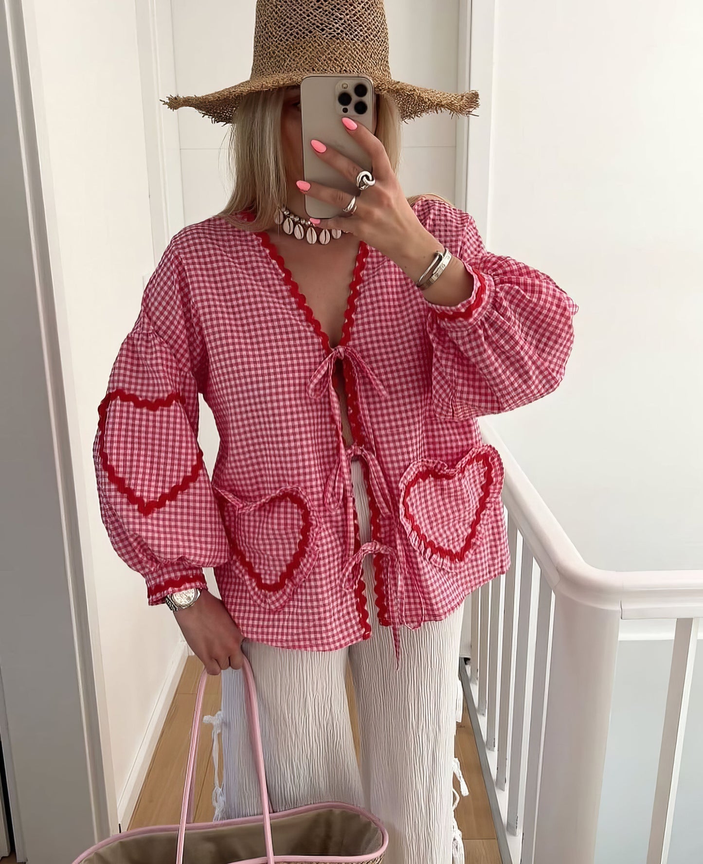Claudia – Bluse Gingham mit Knoten
