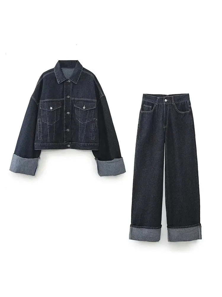 Clara – Denim-Set mit Truckerjacke & Hoch Taillierte Jeans