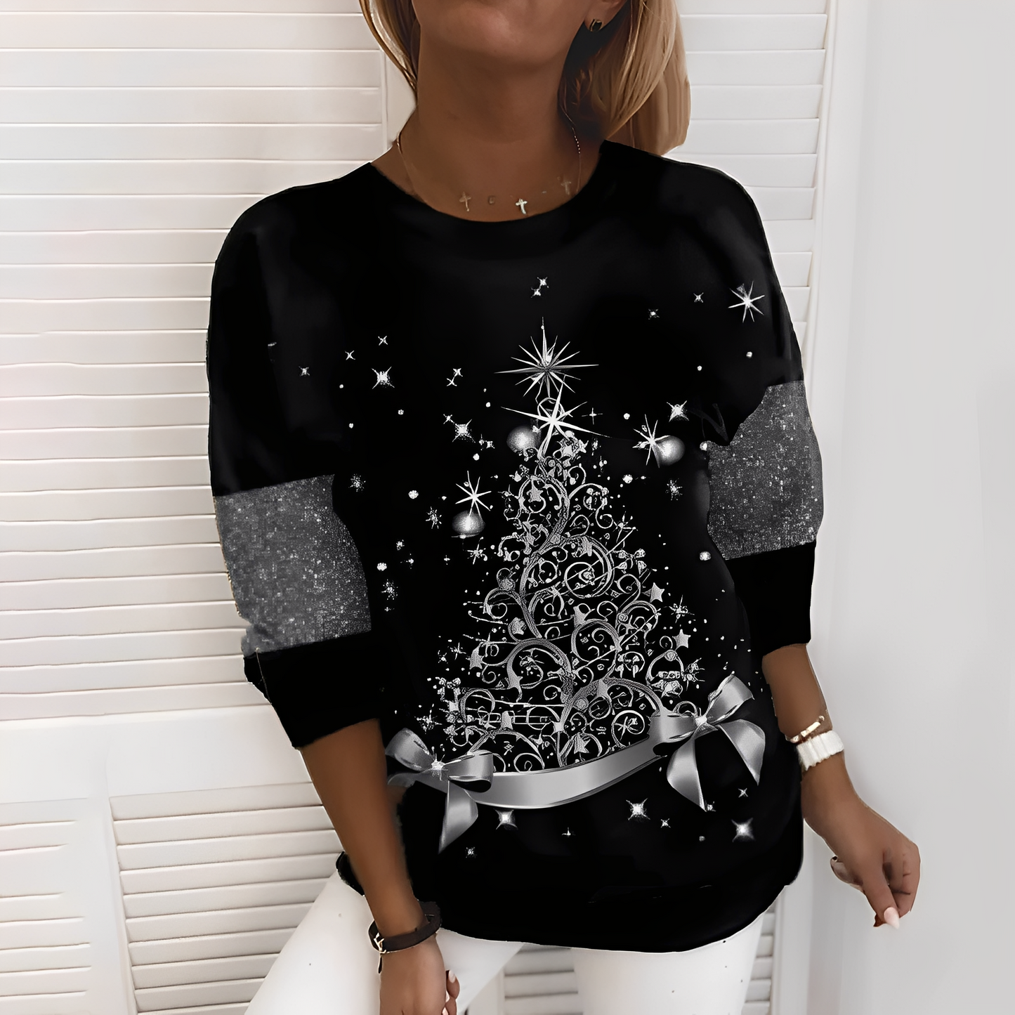Elizabeth - Festlicher Damenpullover mit Tannenbaum-Muster