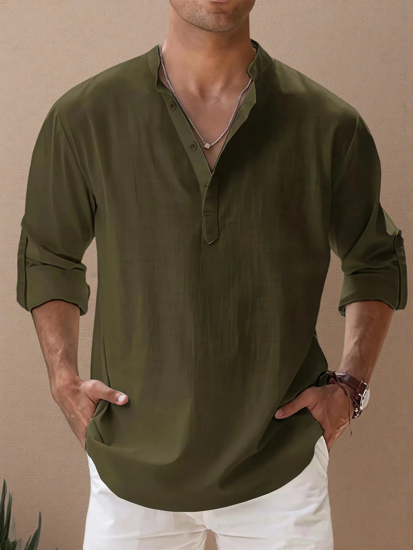 Victor - Chemise homme confortable en coton-lin