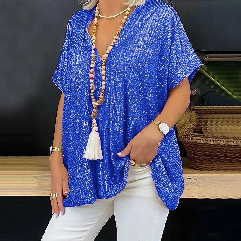 Paola - Glitzer-T-Shirt mit V-Kragen