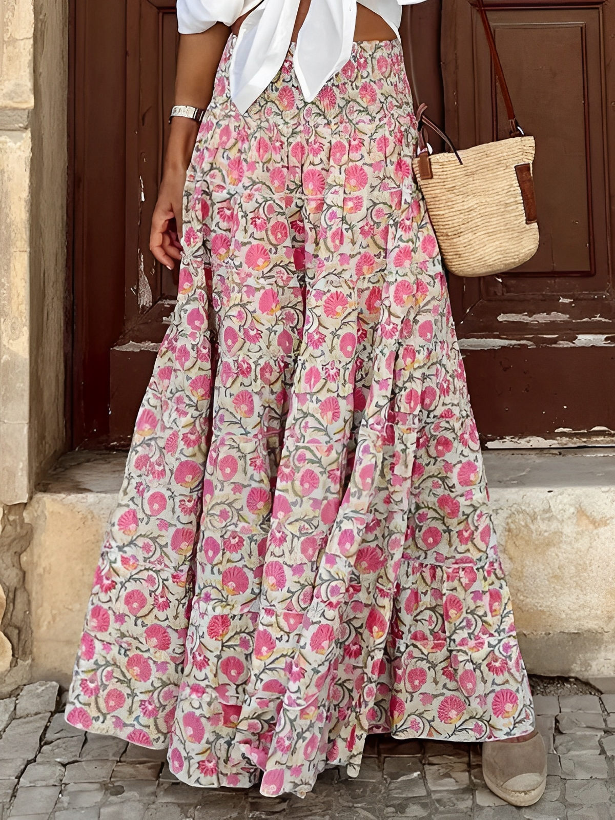 Griselda - Damenrock mit Blumen im Boho-Stil und hoher Taille