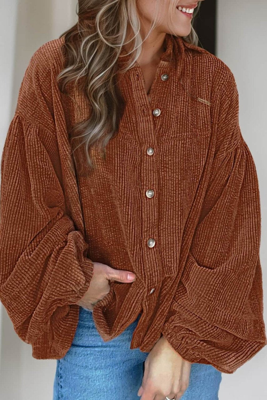 Mai - Cordbluse mit Puffärmeln Damenmode