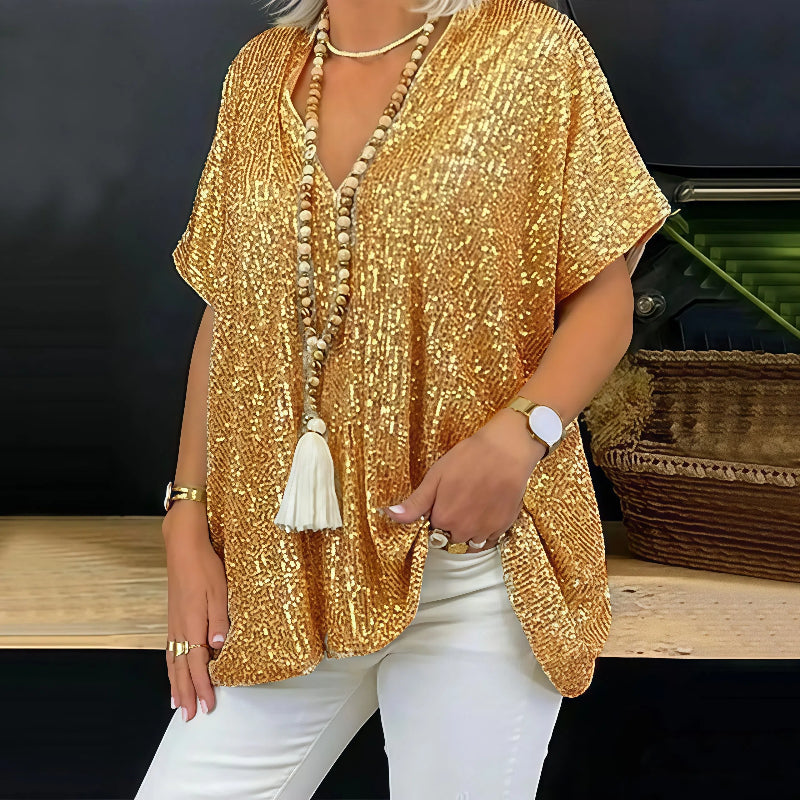 Paola - Glitzer-T-Shirt mit V-Kragen