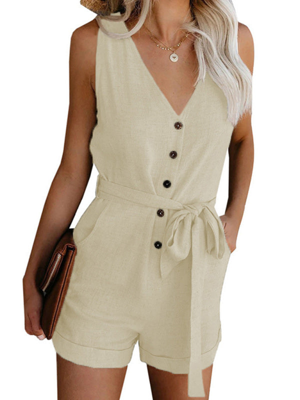Malvina - Damen Jumpsuit ohne Ärmel mit V-Ausschnitt