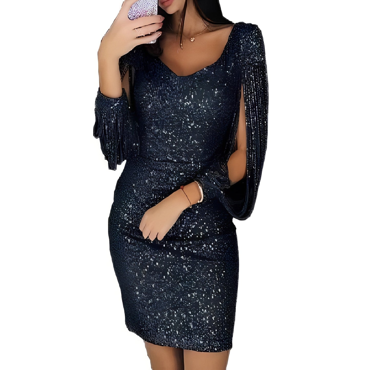 Marianna - Elegantes, funkelndes Abendkleid mit langen Ärmeln für Damen