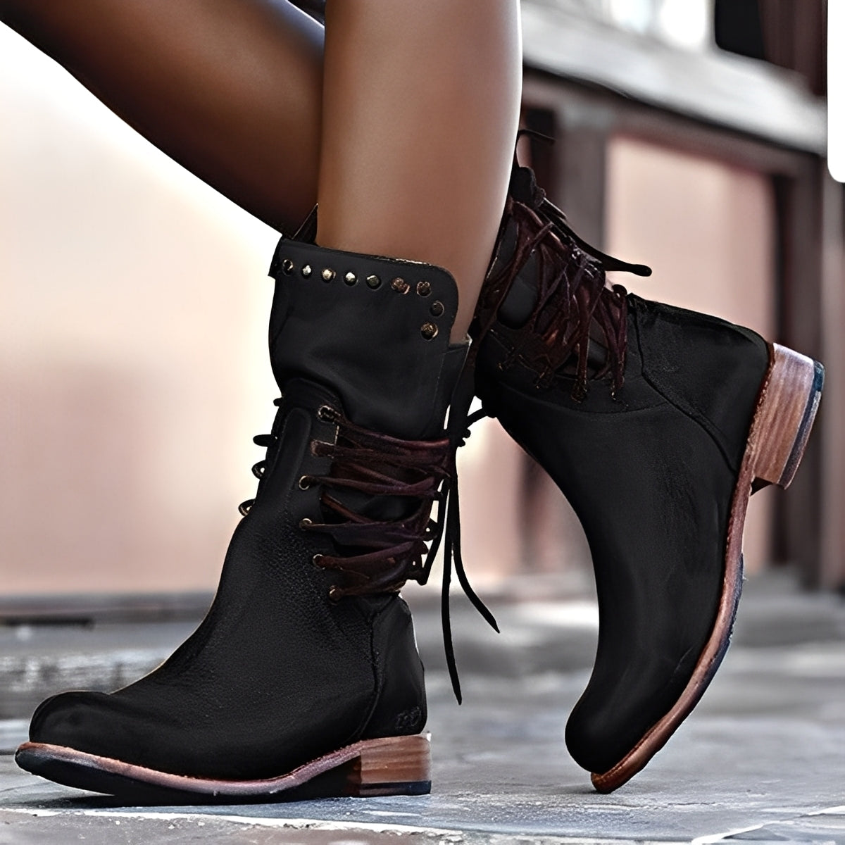 Lenora - Vintage-Leder-Damenstiefel mit kleinem Absatz