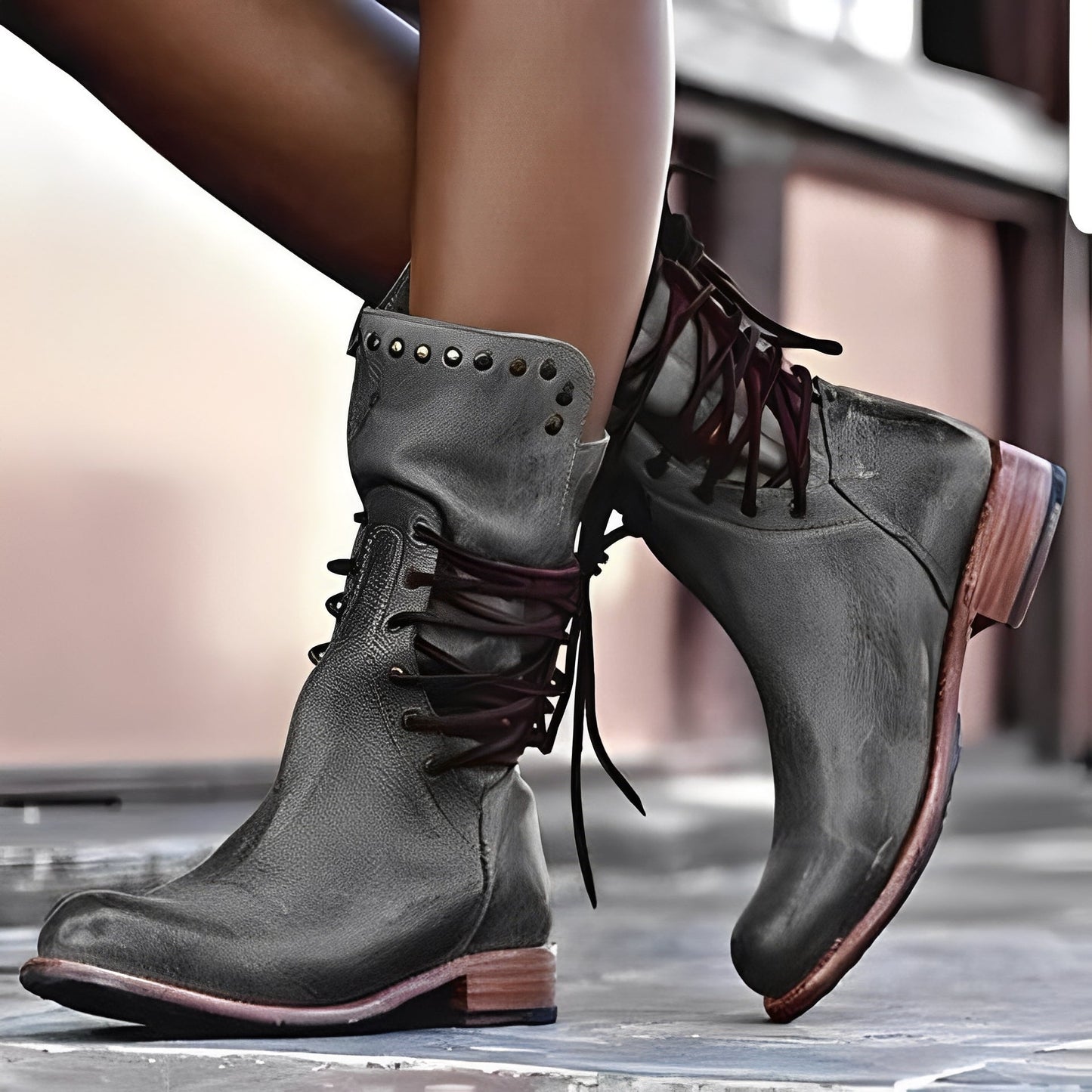 Lenora - Vintage-Leder-Damenstiefel mit kleinem Absatz