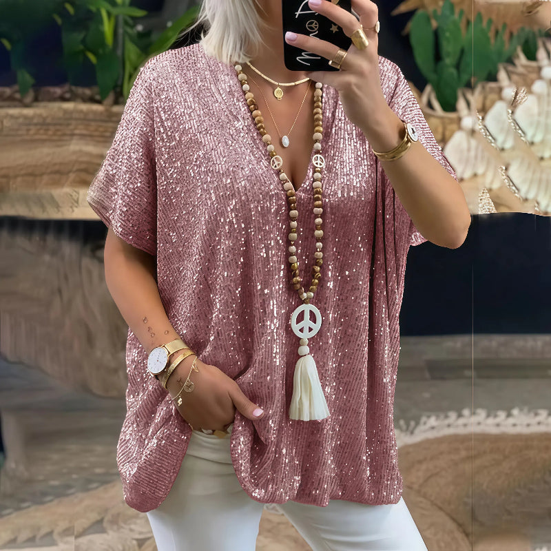 Paola - Glitzer-T-Shirt mit V-Kragen