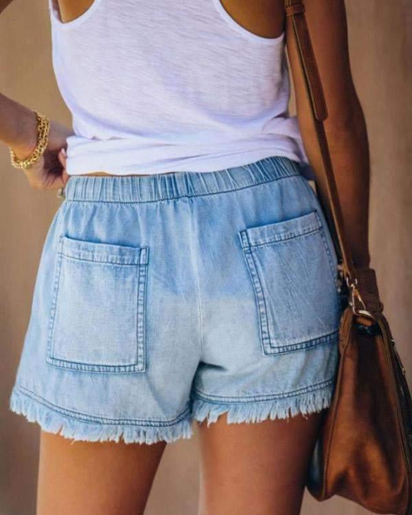 Viviana - Uni-Jeansshorts mit Tunnelzug