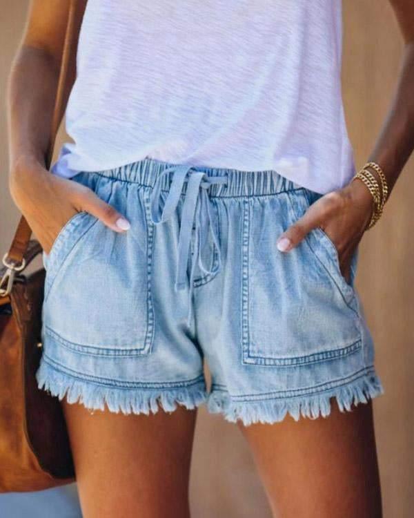 Viviana - Uni-Jeansshorts mit Tunnelzug