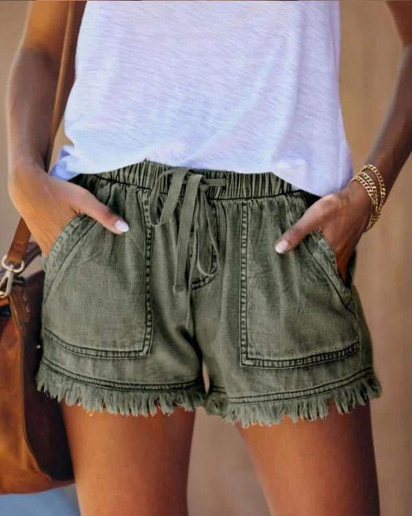 Viviana - Uni-Jeansshorts mit Tunnelzug
