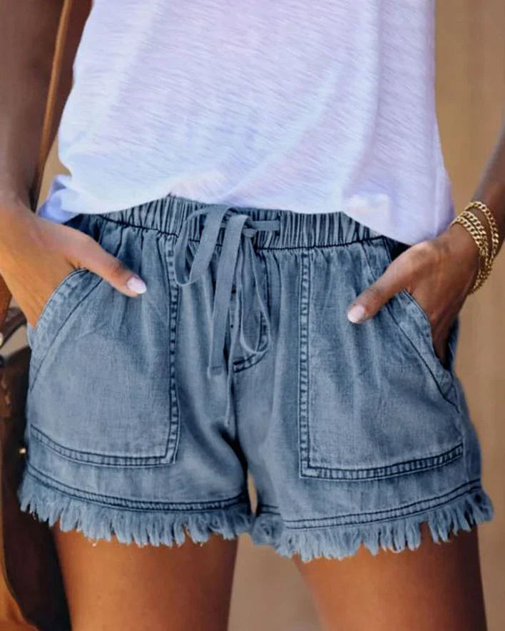 Viviana - Uni-Jeansshorts mit Tunnelzug
