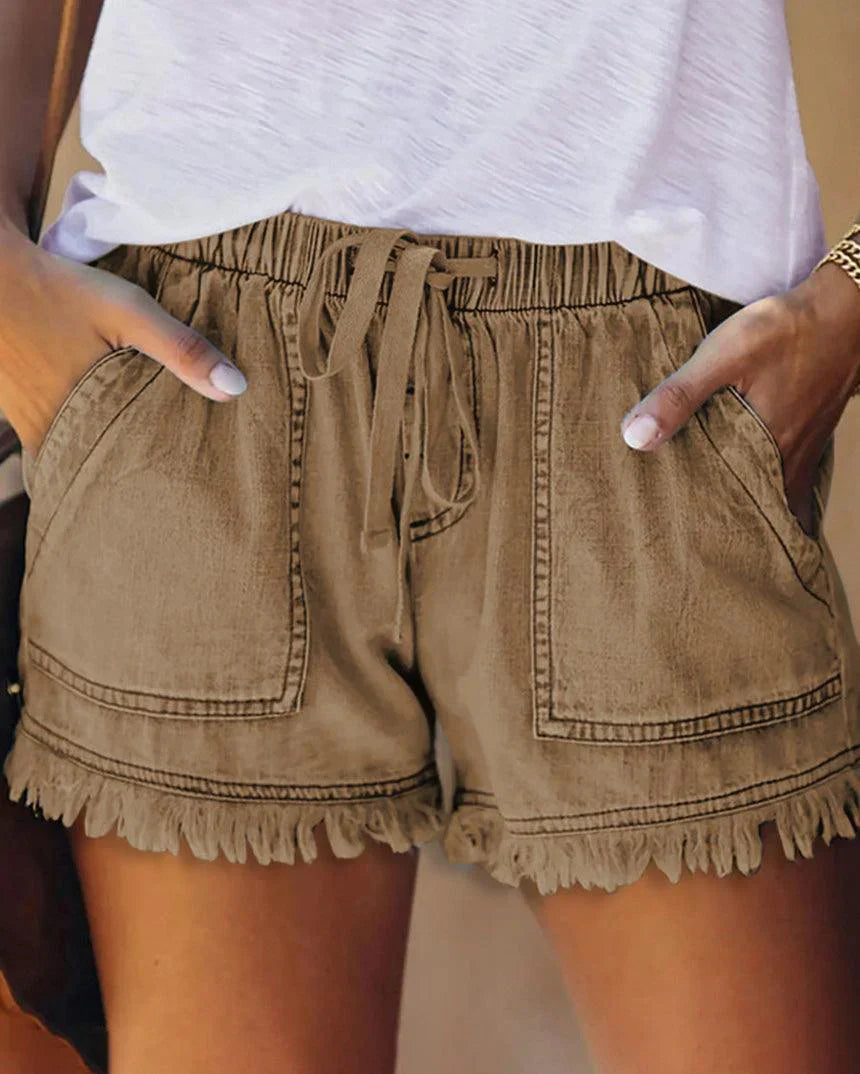 Viviana - Uni-Jeansshorts mit Tunnelzug