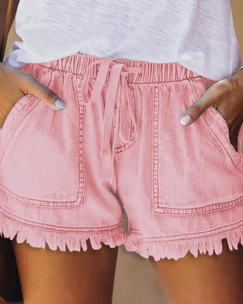 Viviana - Uni-Jeansshorts mit Tunnelzug