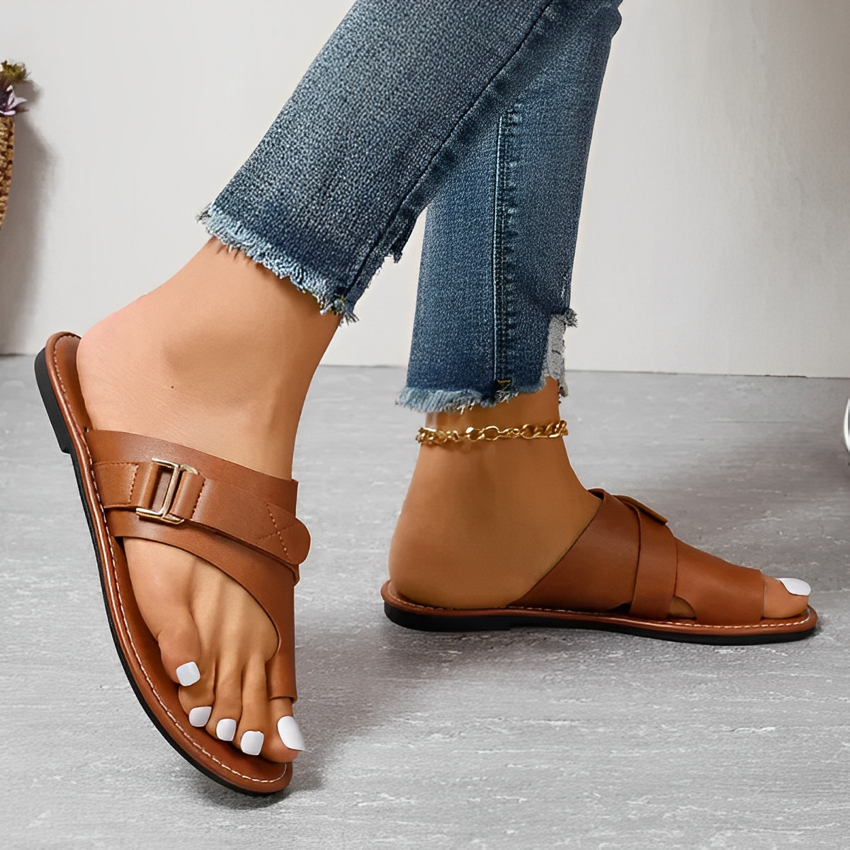 Dena - Flache orthopädische Ledersandalen für Damen