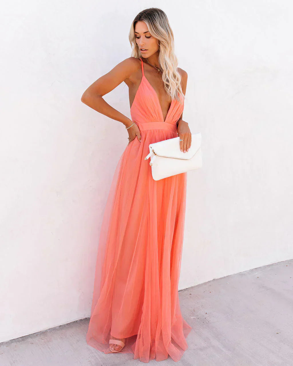 Jasmine - Schickes oranges Kleid mit Trägern für Damen