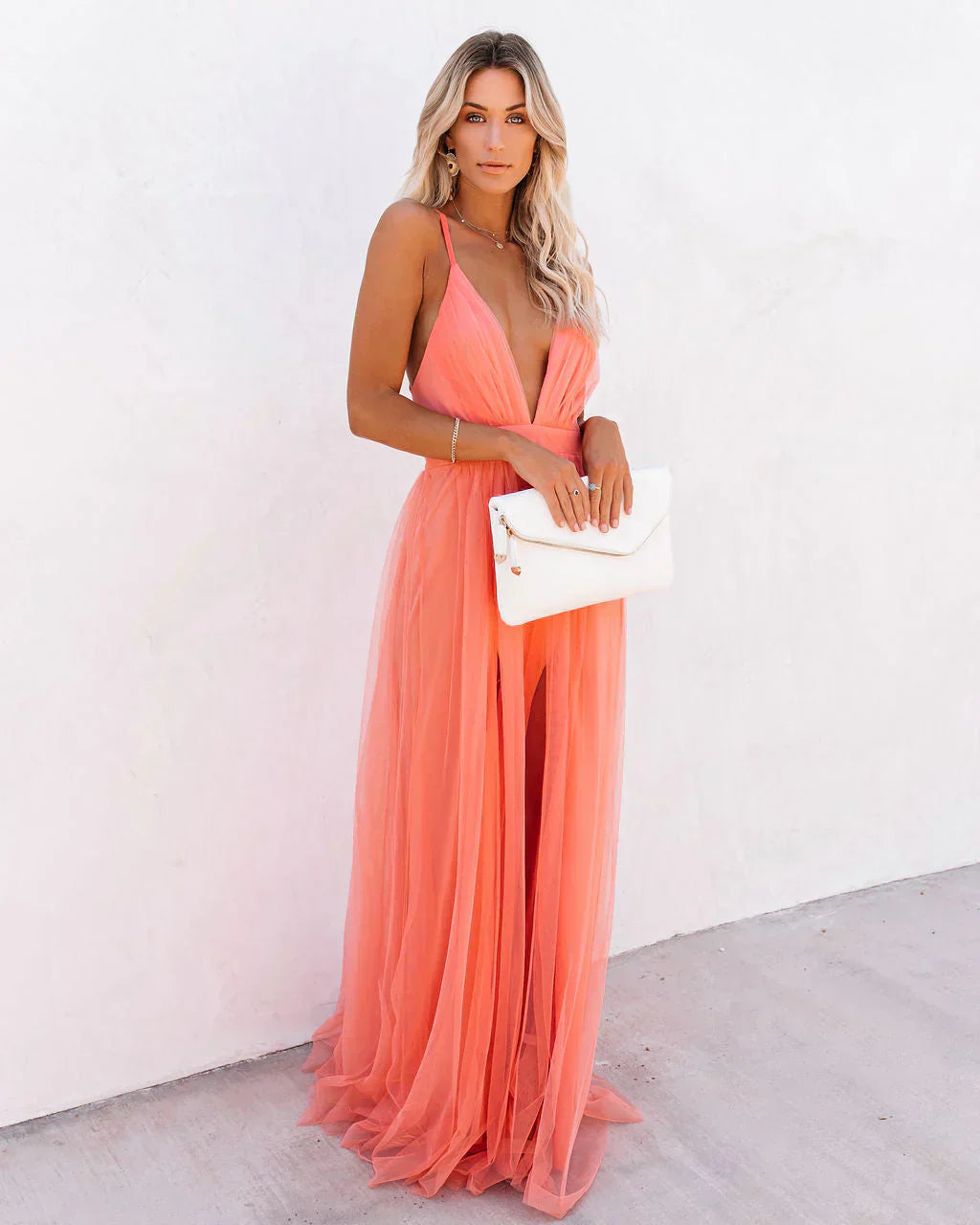 Jasmine - Schickes oranges Kleid mit Trägern für Damen