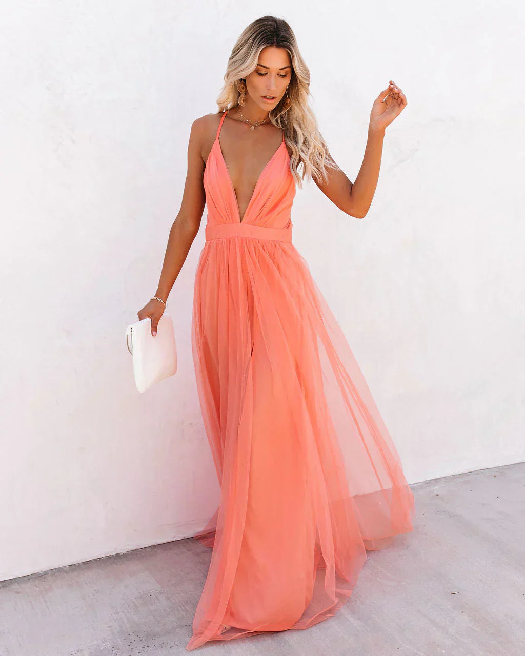 Jasmine - Schickes oranges Kleid mit Trägern für Damen