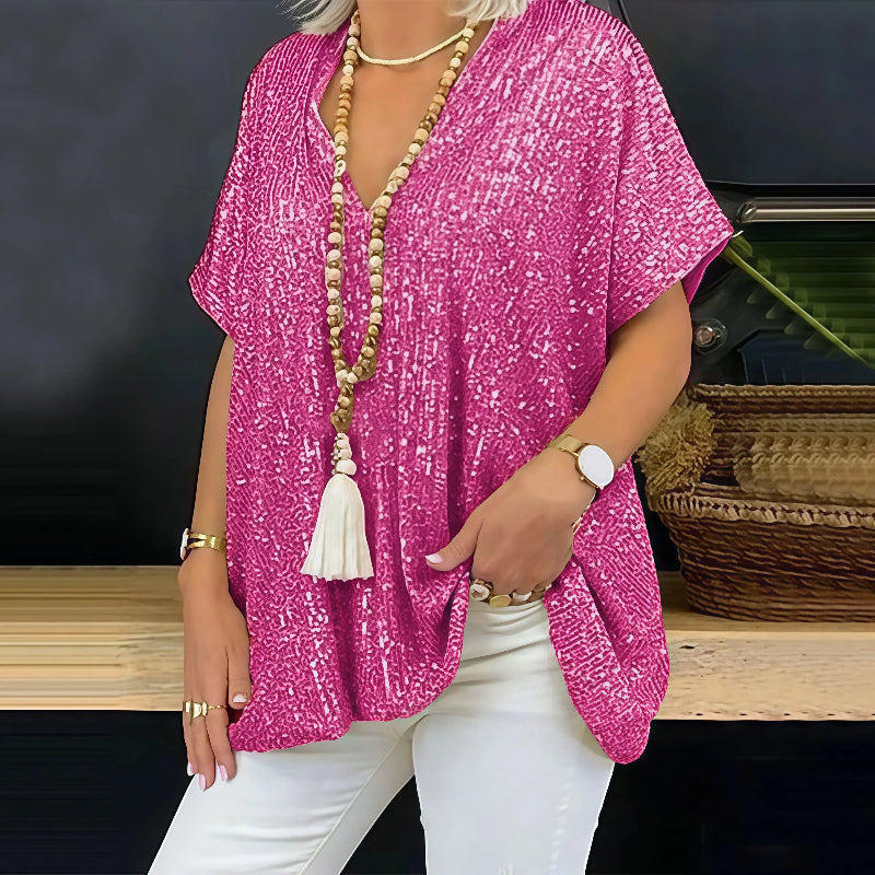 Paola - Glitzer-T-Shirt mit V-Kragen