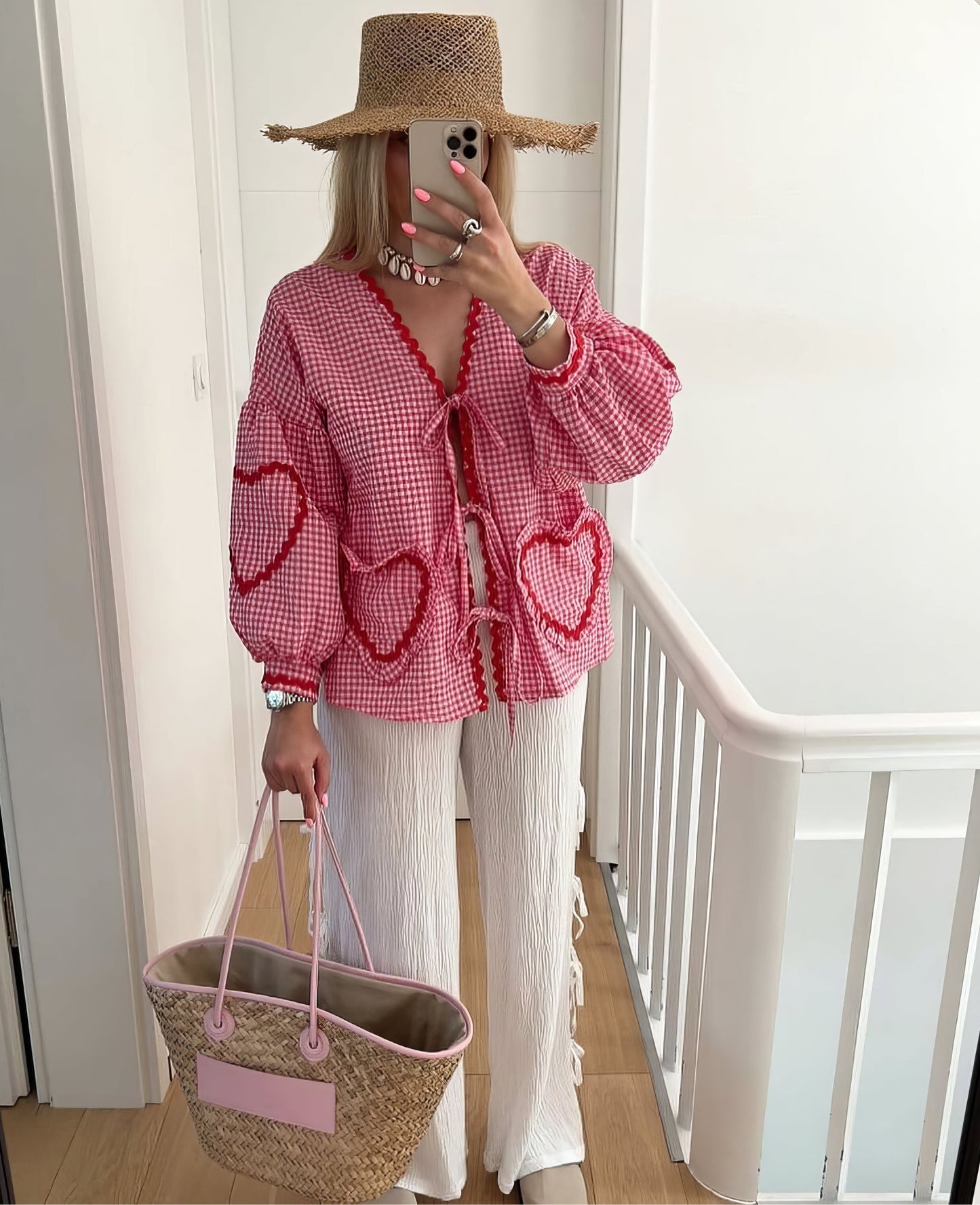 Claudia – Bluse Gingham mit Knoten